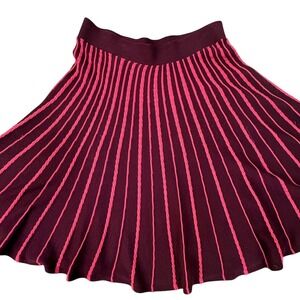 Anthropologie Kimchi & Blue Knit Swing Skirt A Line Plum Pink Stripe Flare L
